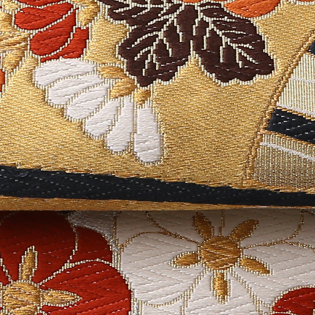 振袖用 袋帯 帯丈432cm 正絹 六通 唐織 扇流し 金系 1243-01550