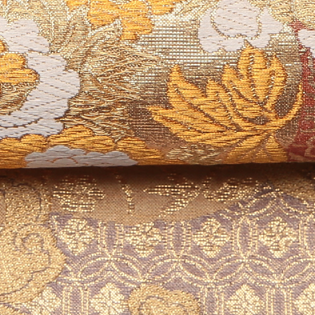 袋帯 帯丈418cm 正絹 六通 フォーマル 蜀江 花菱 金系 1243-01310