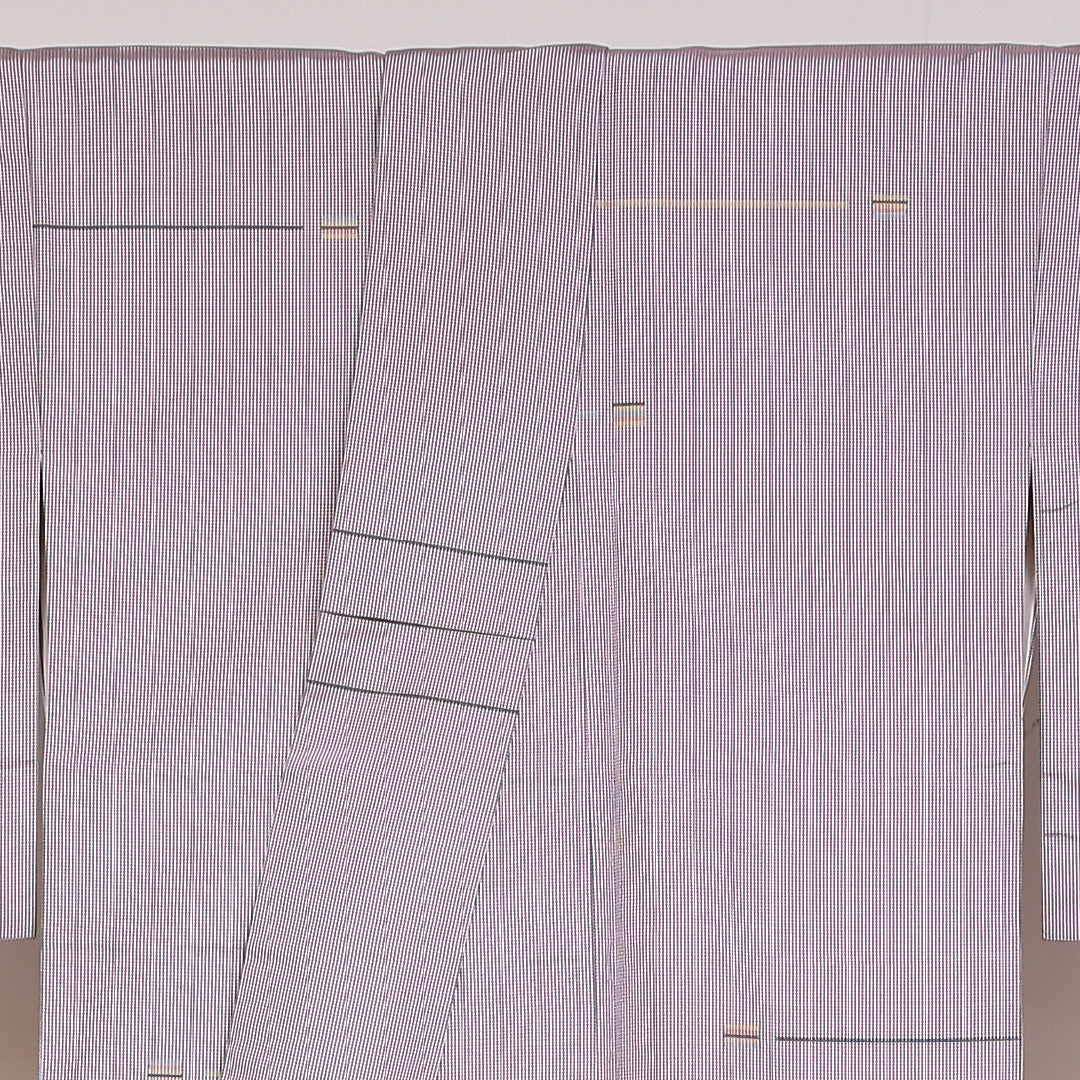 紬 袷 身丈152cm 裄丈65cm 正絹 Bランク Sサイズ 広衿 カジュアル 創作柄 紫系 1216-03176