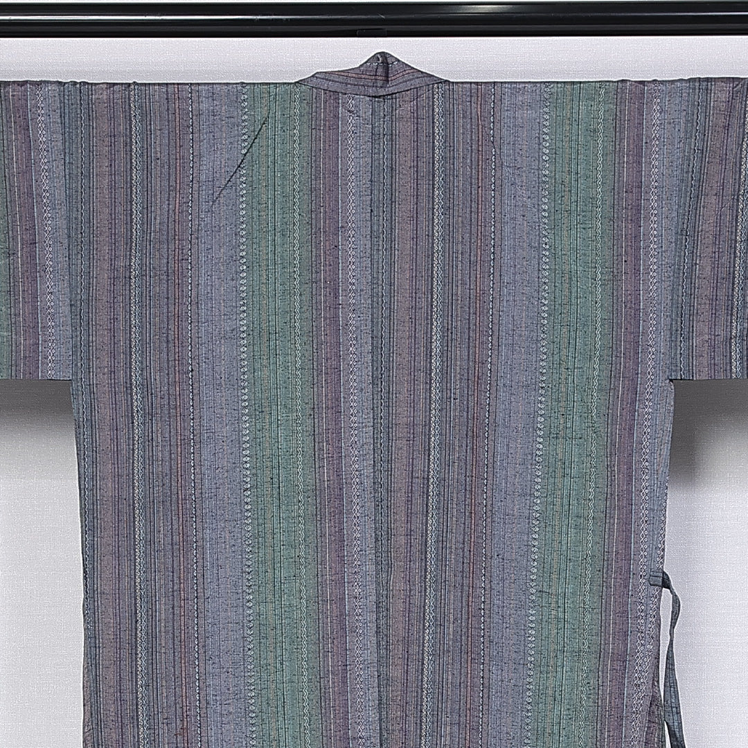 道中着 単衣 身丈87cm 裄丈67cm 正絹 Sランク Lサイズ 縞 グレー系 RP 1236-10234