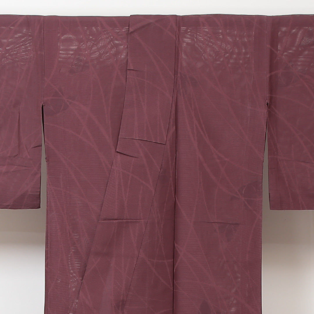 色無地 絽 身丈155cm 裄63.5cm 正絹 茶系 Aランク 芝草 夏着物 1214002353314