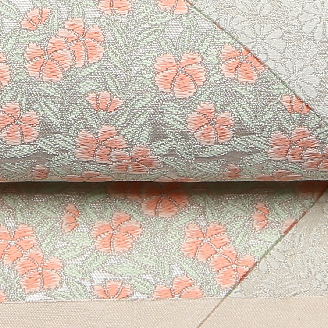 袋帯 帯丈436cm 六通 桜 菊 白系 セミフォーマル ピンク系 正絹 Aランク 1223-01087