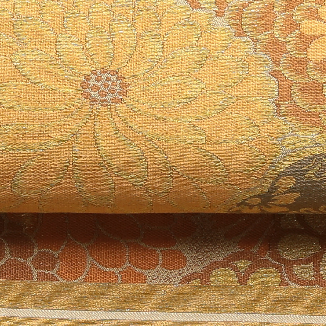 アンティーク 袋帯 帯丈380cm 正絹 六通 御所車 吉祥文様 ベージュ系 1243-01417