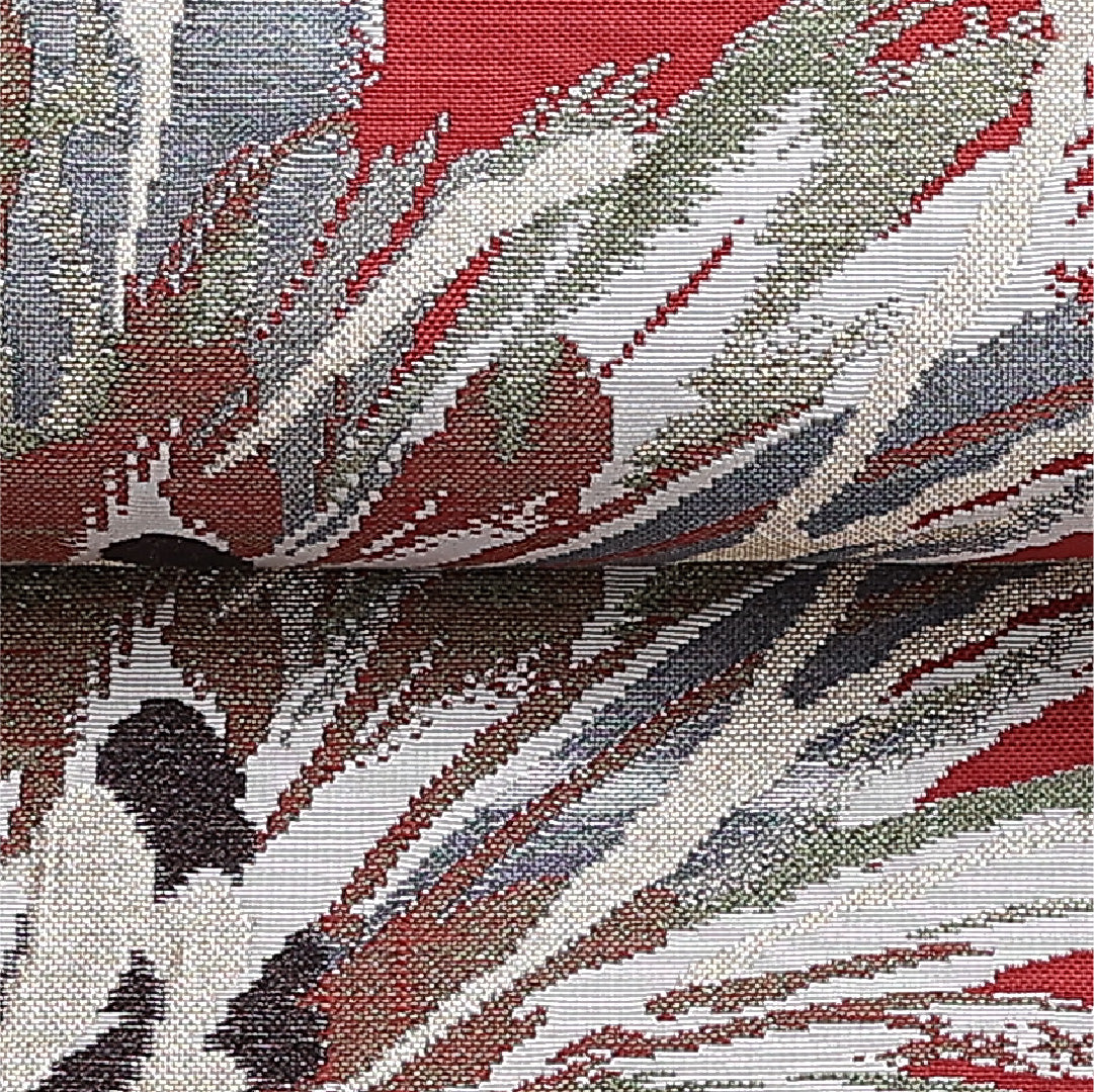 名古屋帯 帯丈344cm 六通 松葉仕立て Sランク カジュアル 創作 花柄 綴れ織 正絹 赤系 1224-01201