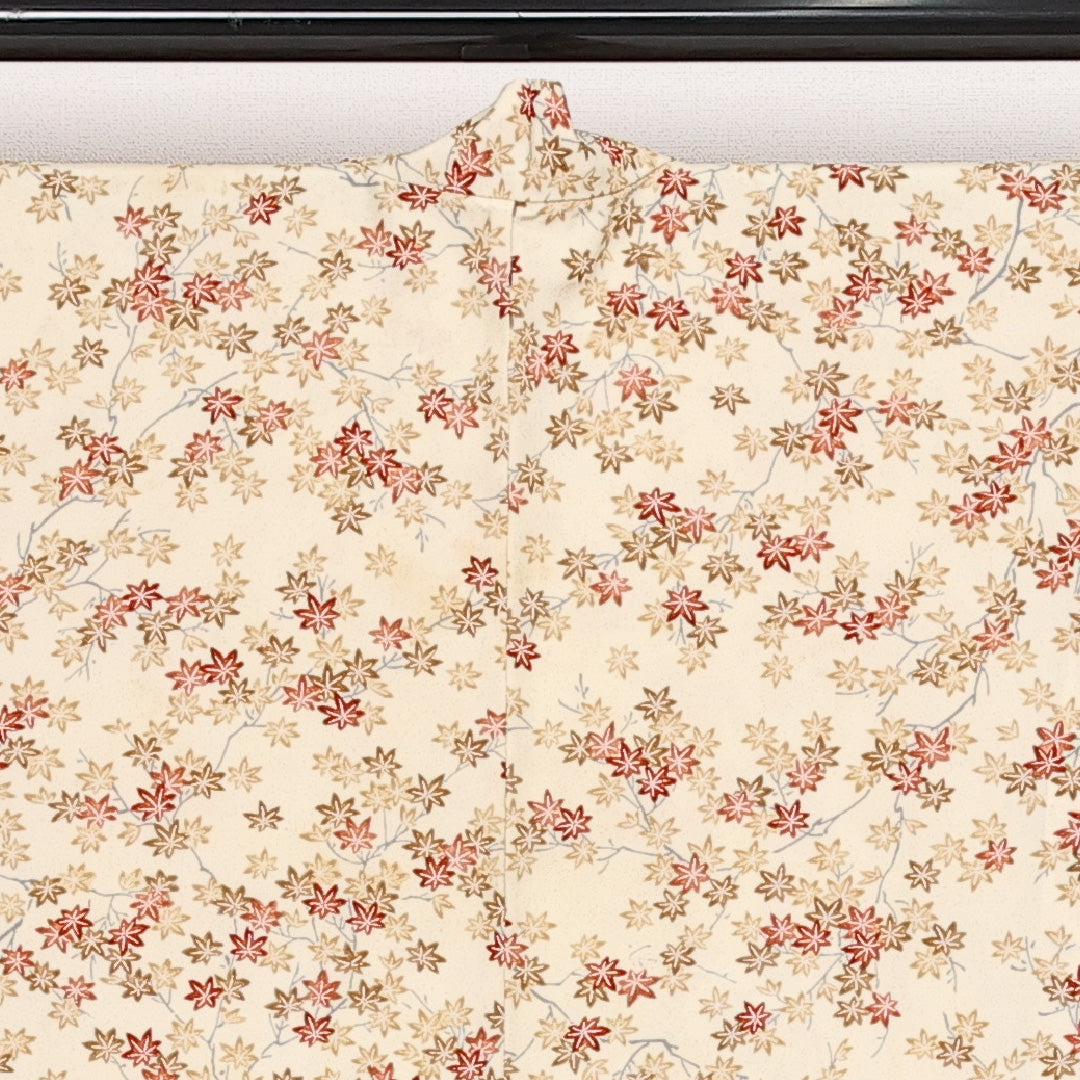 羽織 袷 身丈78cm 裄丈67cm 正絹 Sランク カジュアル Mサイズ 紐あり 紅葉 クリーム系 RP 1232-13730