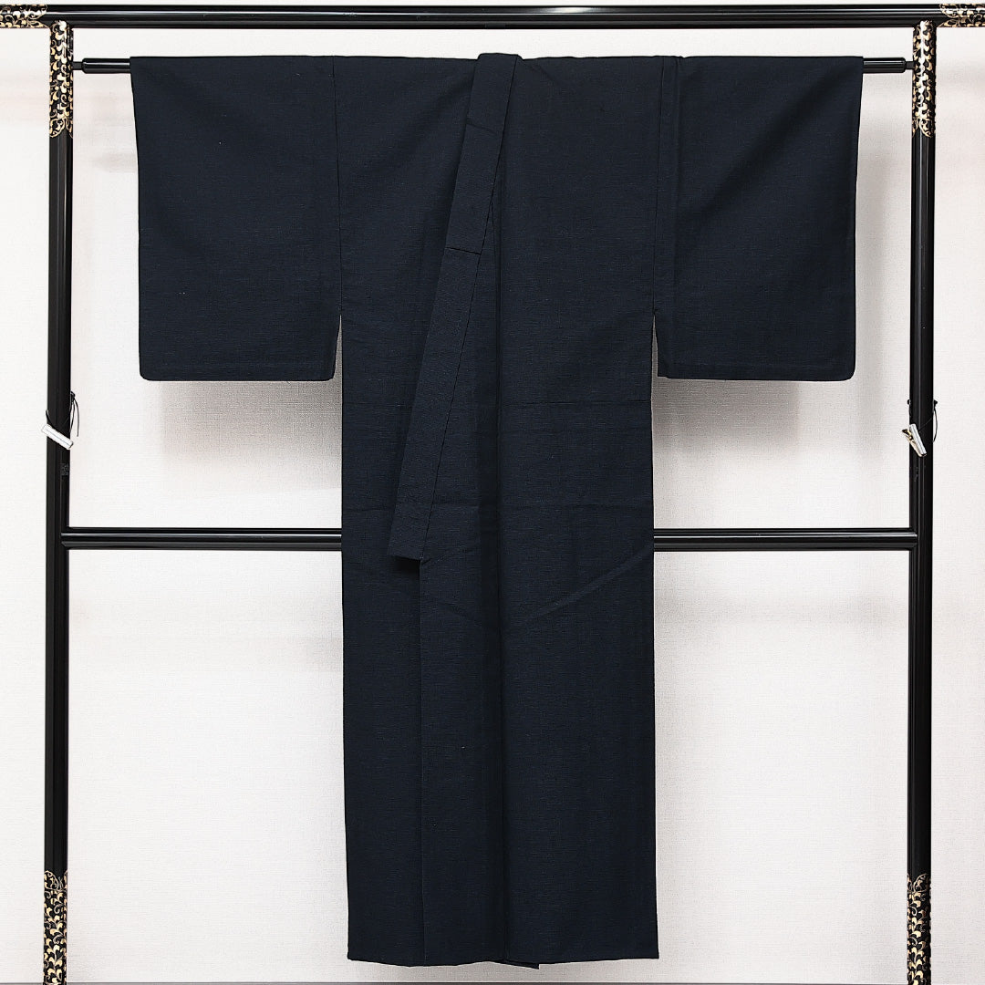 アンサンブル 洗える着物 ウールの男着物 単衣 身丈94cm 裄丈32cm ウール Sランク カジュアル 棒衿 XSサイズ 無地 紺系 RP 1224-14195