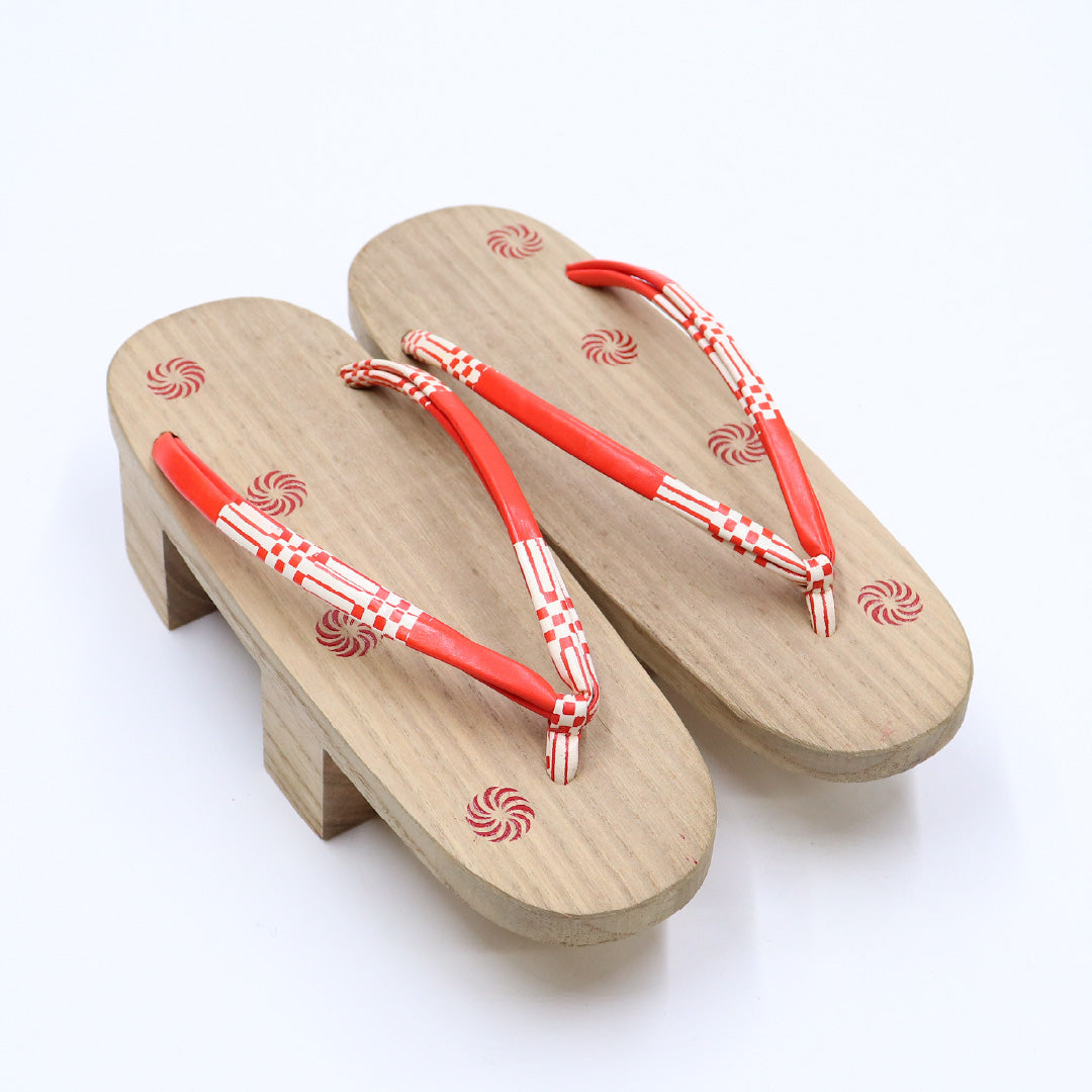 未使用品 下駄 カジュアル S 木製 Aランク 和装小物 茶系 赤系 1244-00562