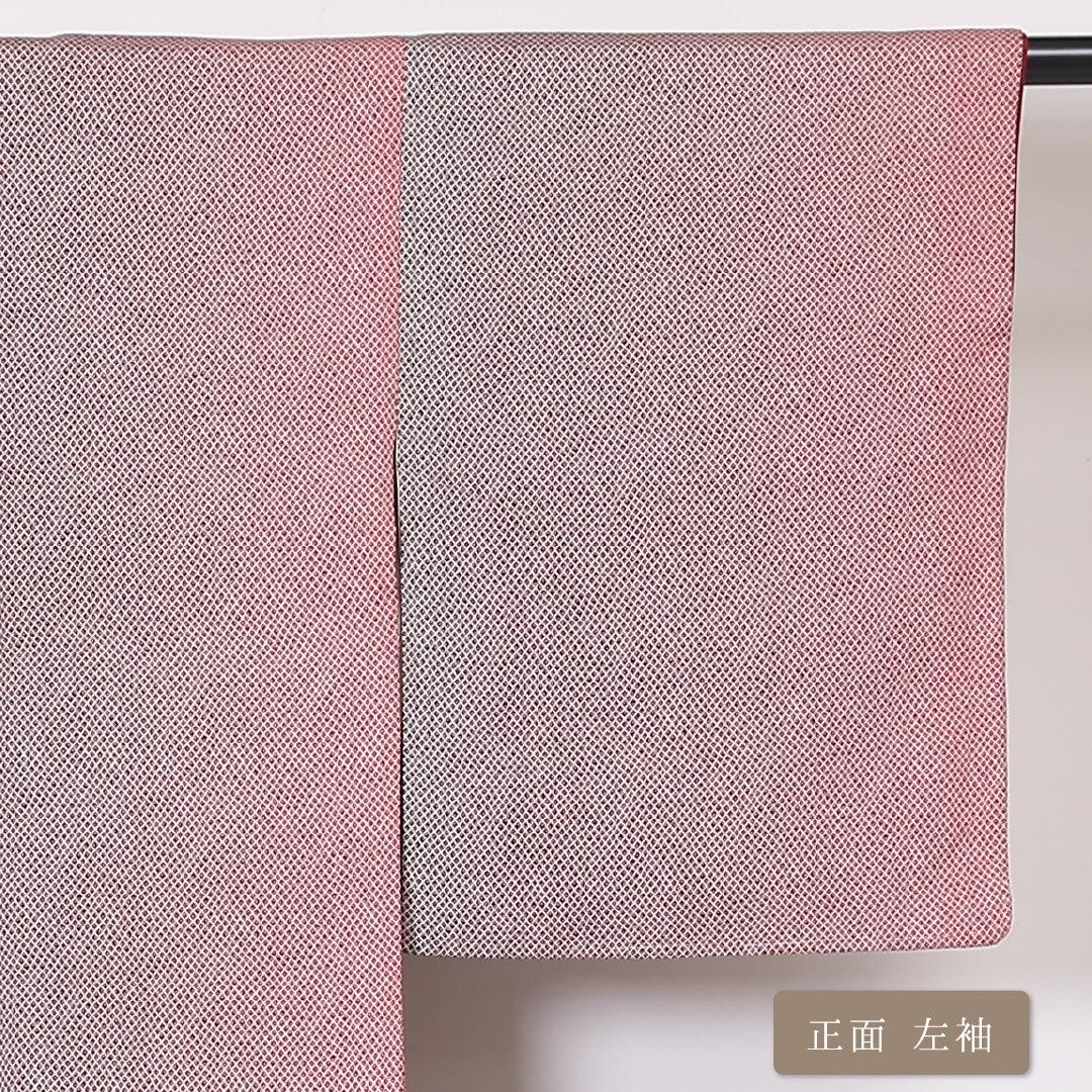 小紋 袷 身丈148cm 裄63.5cm ピンク系 鹿の子柄 ぼかし 正絹 Aランク 1215-01939-3113