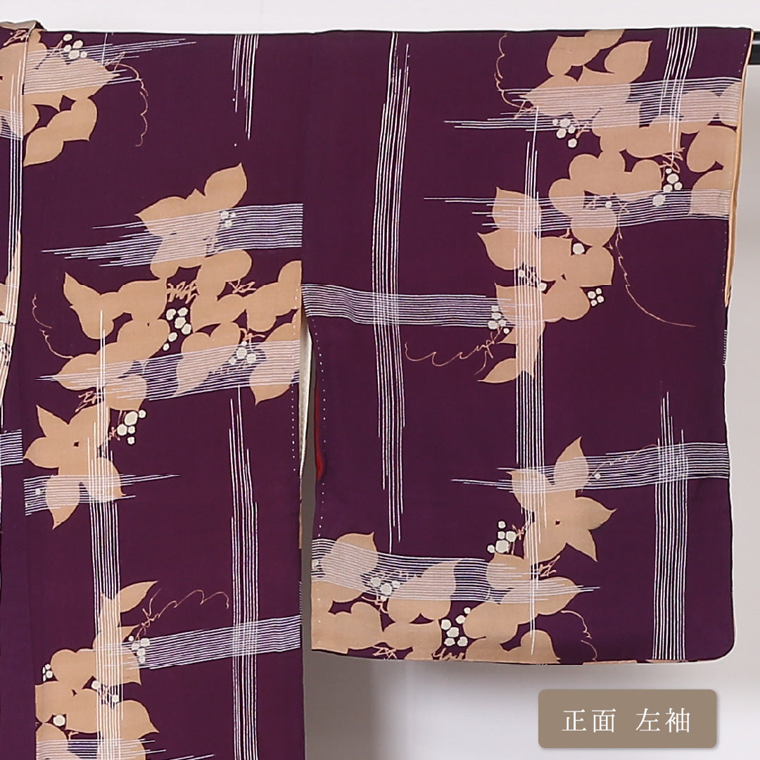 アンティーク 小紋 袷 身丈145cm 裄65cm 紫系 錦紗 正絹 Aランク 1215-01942-3120