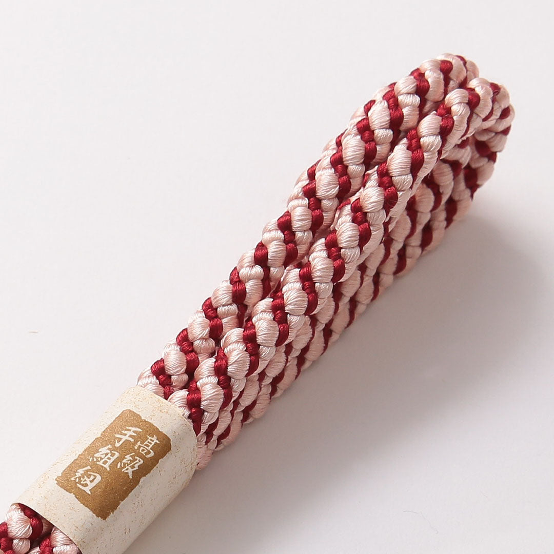 未使用品 帯締め 正絹 Sランク 丸組紐 四つ組 赤系 白系 共箱 D 1236-01487