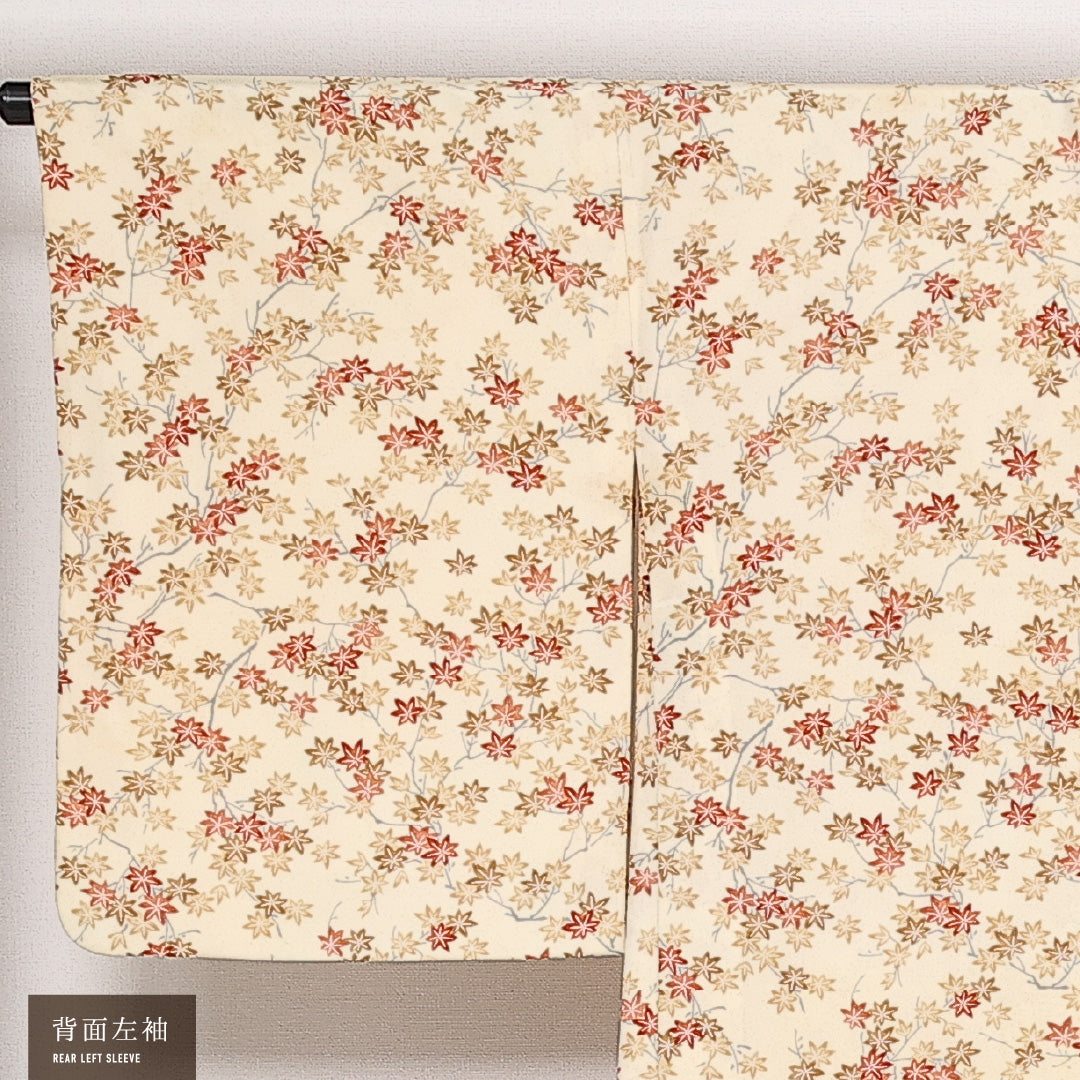 羽織 袷 身丈78cm 裄丈67cm 正絹 Sランク カジュアル Mサイズ 紐あり 紅葉 クリーム系 RP 1232-13730