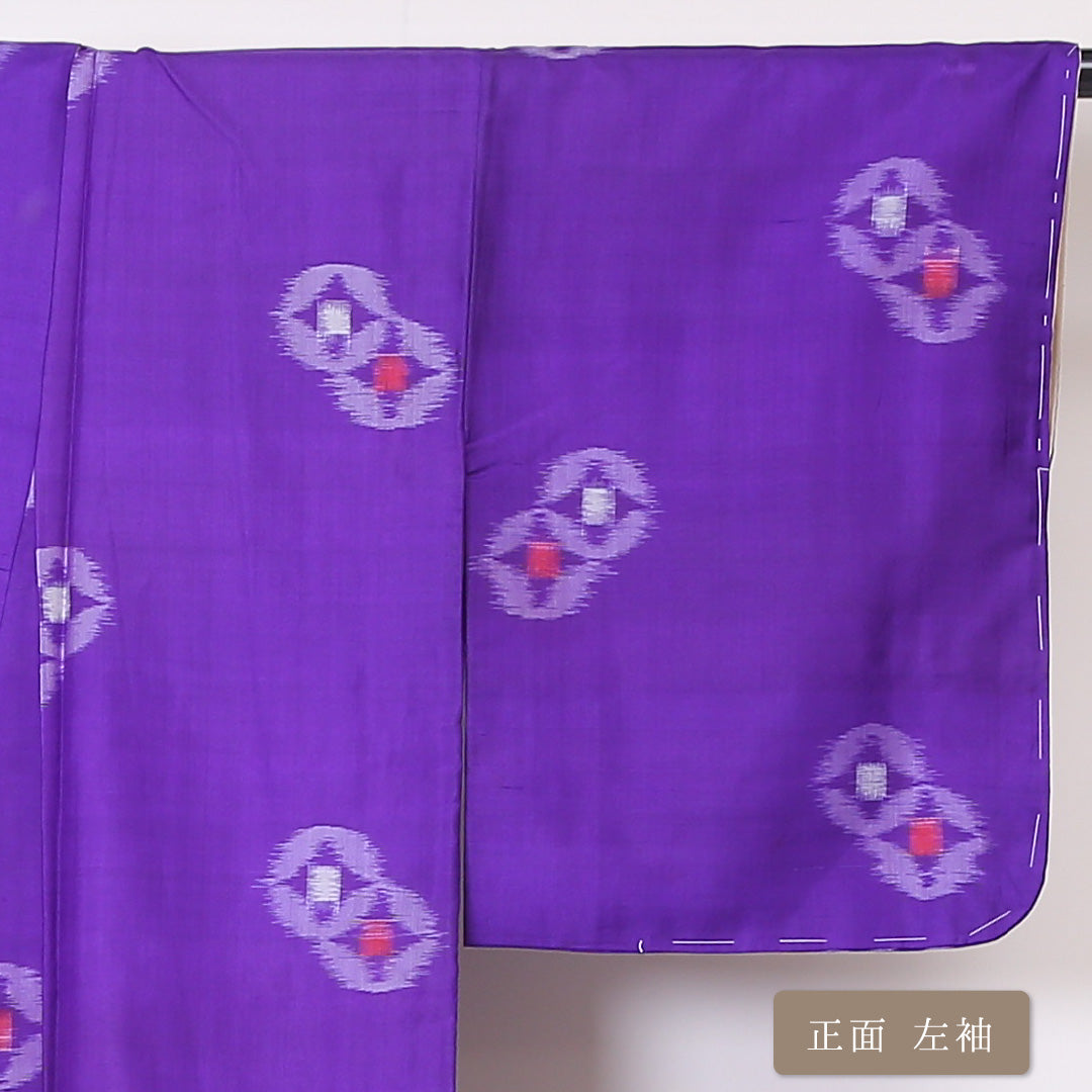 アンティーク 銘仙の着物 袷 身丈149cm 裄丈61cm 正絹 Cランク バチ衿 XSサイズ 七宝 紫系 PO 1223-03316