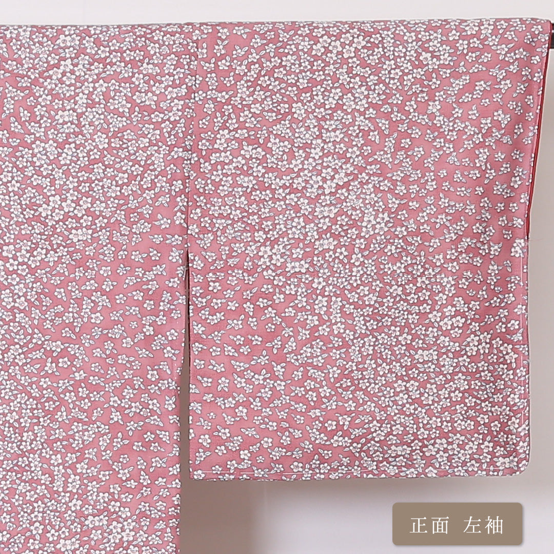 小紋 袷 身丈155cm 裄丈67cm 正絹 Aランク インフォーマル 広衿 Mサイズ 花柄 ピンク系 RP 1221-01964