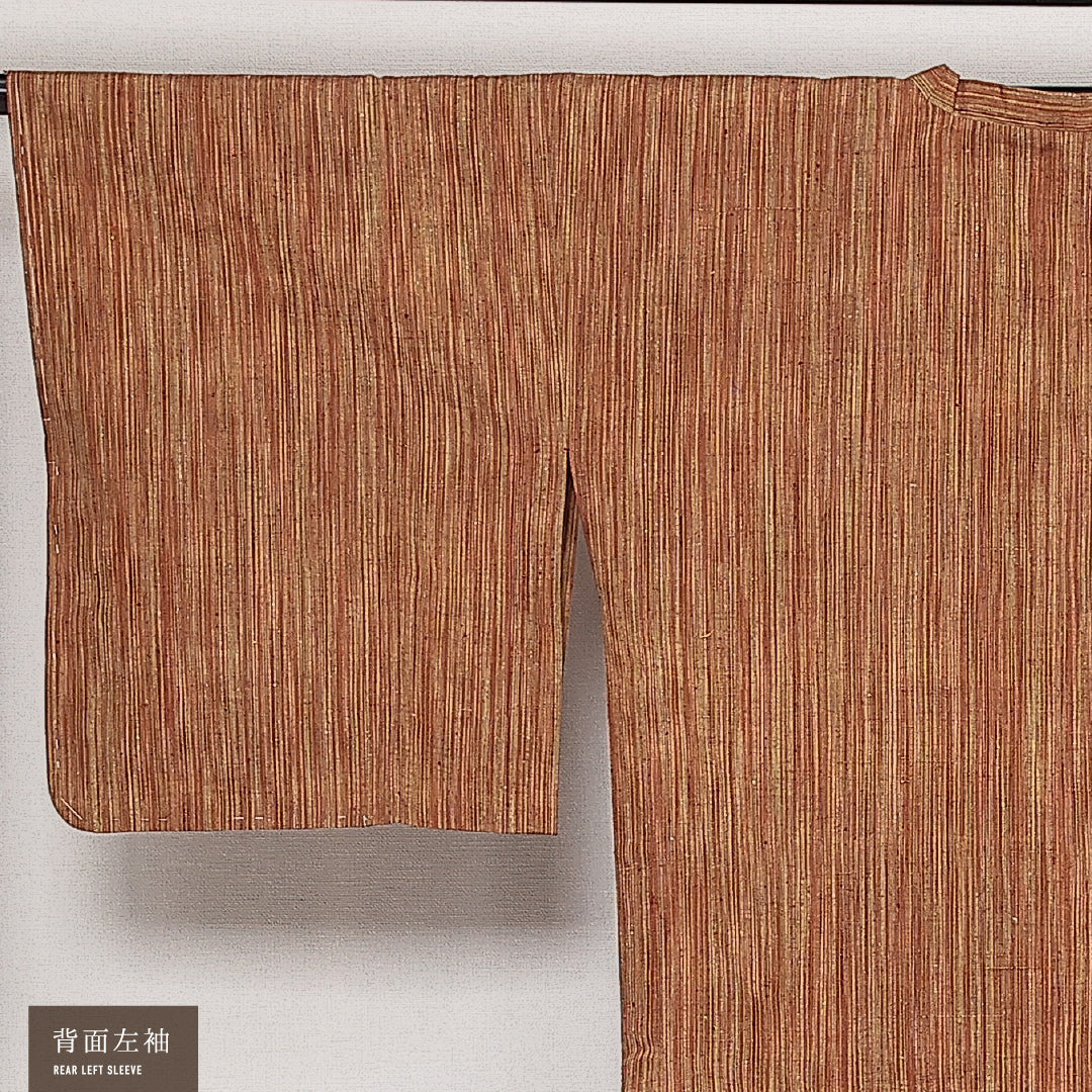 未使用品 道行コート 袷 身丈129cm 裄丈66cm 正絹 Nランク セミフォーマル Mサイズ 紐あり ポケットあり しつけ糸 茶系 RP 1237-13844
