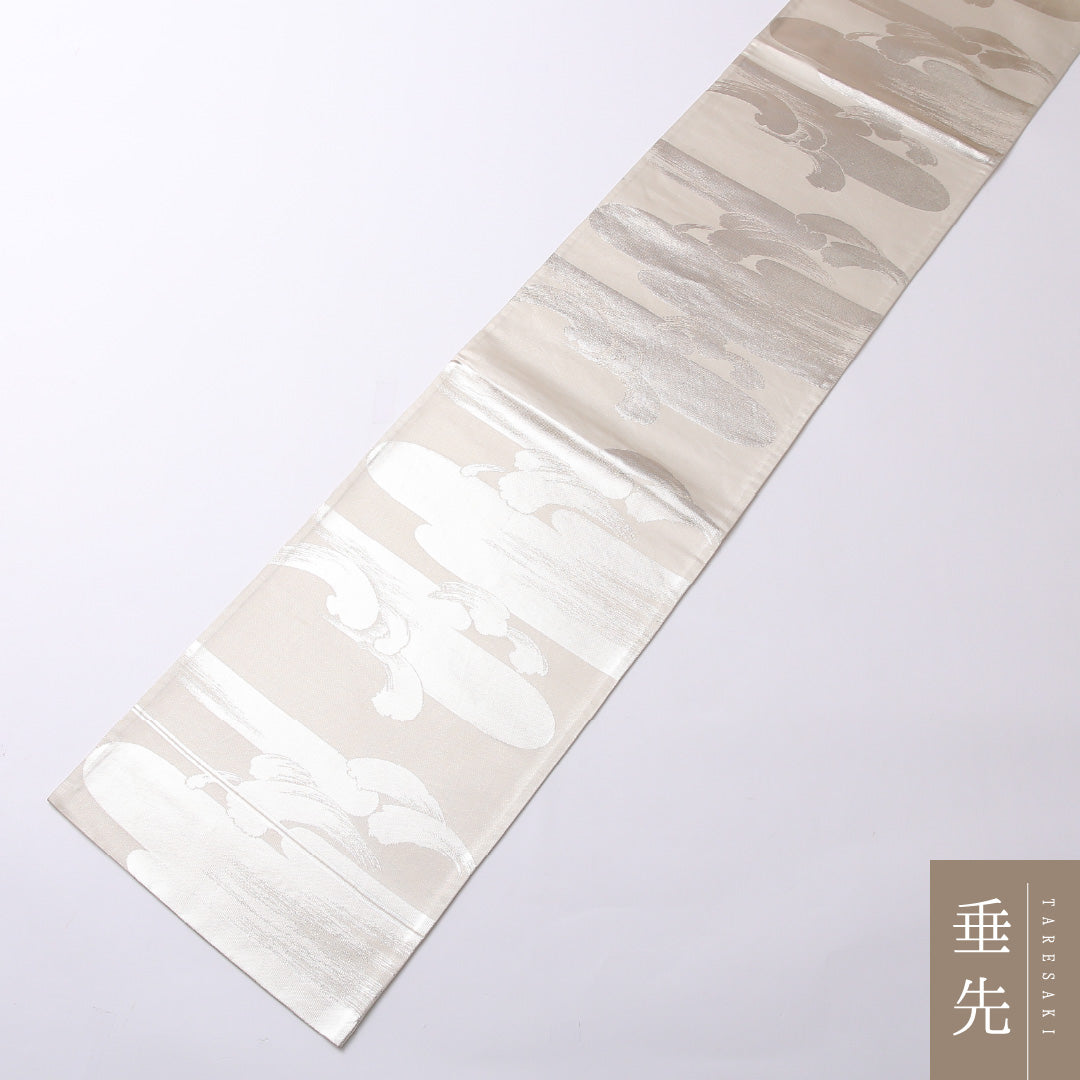 袋帯 帯丈428cm 六通 セミフォーマル Bランク 正絹 銀箔 ヱ霞 銀系 1223-01474