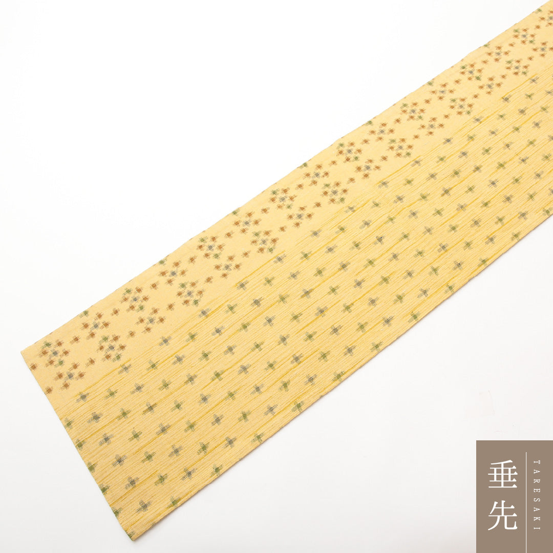 袋帯 紬地 全通 帯丈430cm カジュアル Sランク 正絹 十字絣 黄系 1223-01464