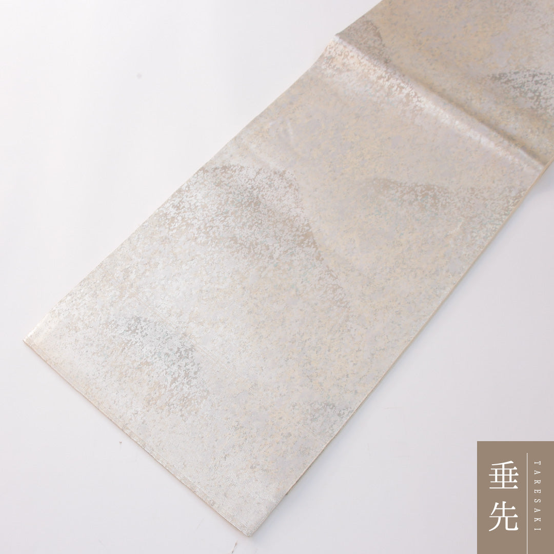 袋帯 帯丈432cm セミフォーマル 六通 Sランク 正絹 引箔 創作柄 白系 銀系 1223-02305
