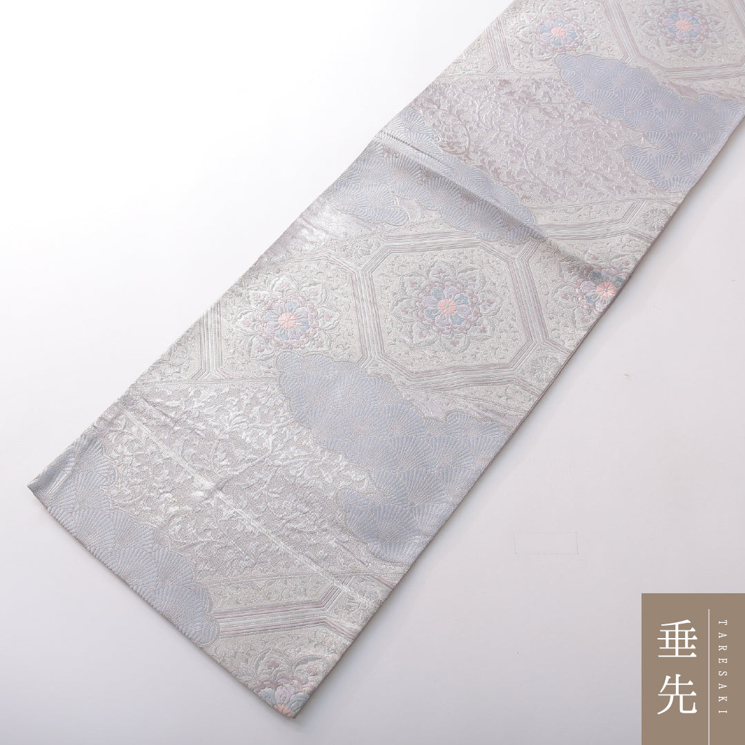 袋帯 帯丈424cm フォーマル 六通 Cランク 正絹 宝相華 紫系 1223-02165