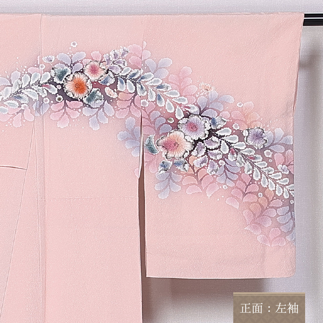 訪問着 袷 身丈167cm 裄丈62cm 正絹 Sランク セミフォーマル 広衿 XLサイズ 辻が花 ピンク系 PO 1217-10711