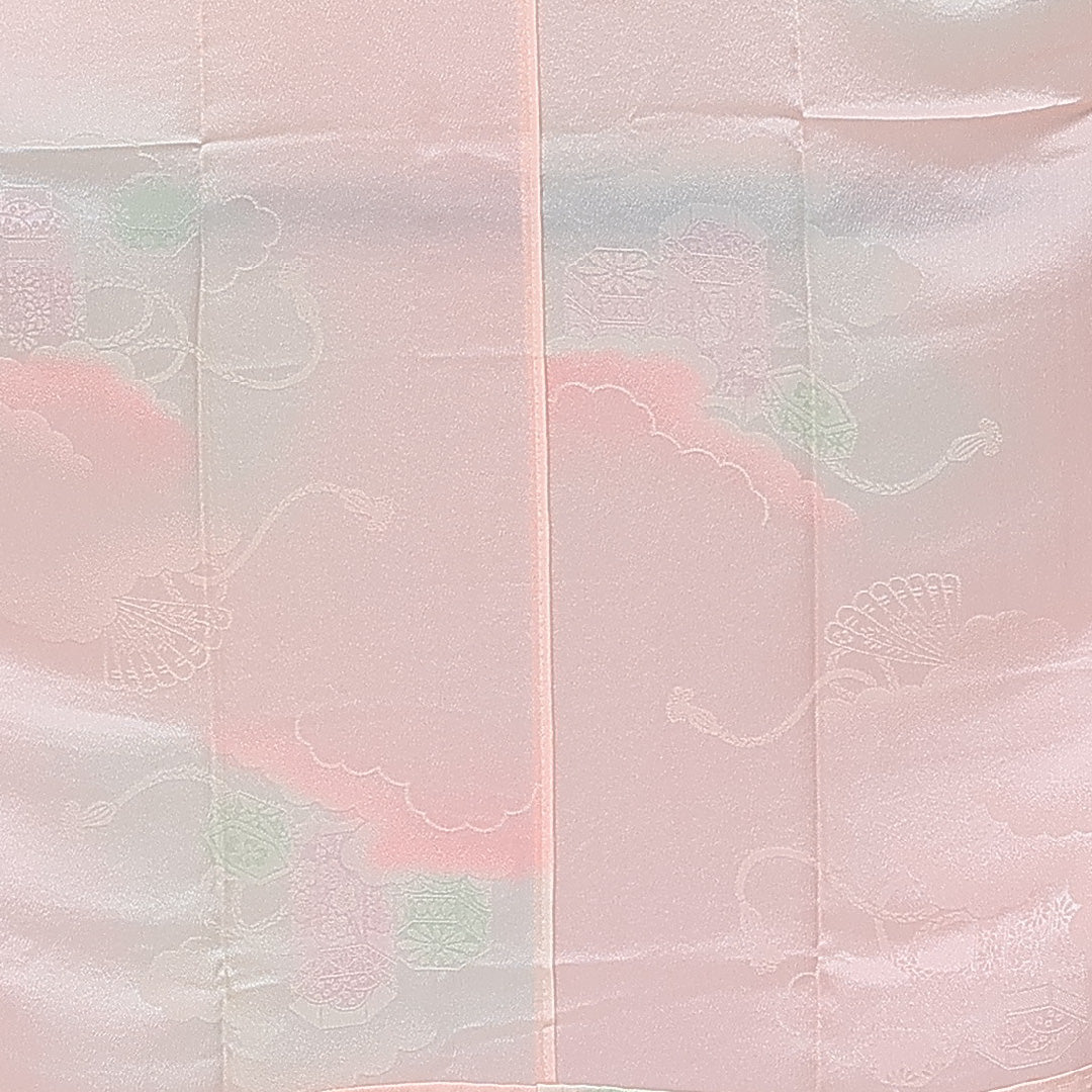 未使用品 長襦袢 無双袖 身丈139cm 裄丈65cm 正絹 Sランク 紋意匠 (貝桶) 2XLサイズ しつけ糸 ピンク系 RP 1239-14523