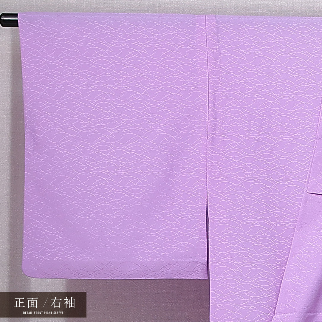 色無地 洗える着物 単衣 身丈161cm 裄丈65cm ポリエステル Sランク Lサイズ 広衿 インフォーマル 紋意匠 芝草 紫系 1214-14990