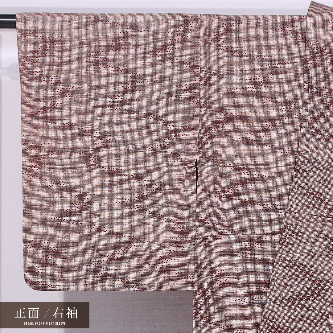 小紋 単衣 身丈161cm 裄丈62cm 正絹 Cランク インフォーマル 広衿 Lサイズ 創作柄 茶系 HP 1221-11848