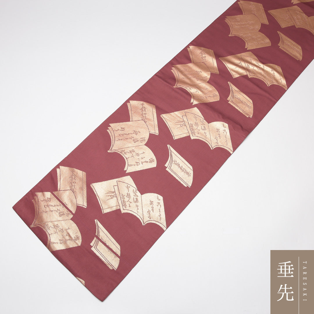 袋帯 帯丈404cm 正絹 六通 セミフォーマル 草子 金箔 茶系 赤系 1243-01239