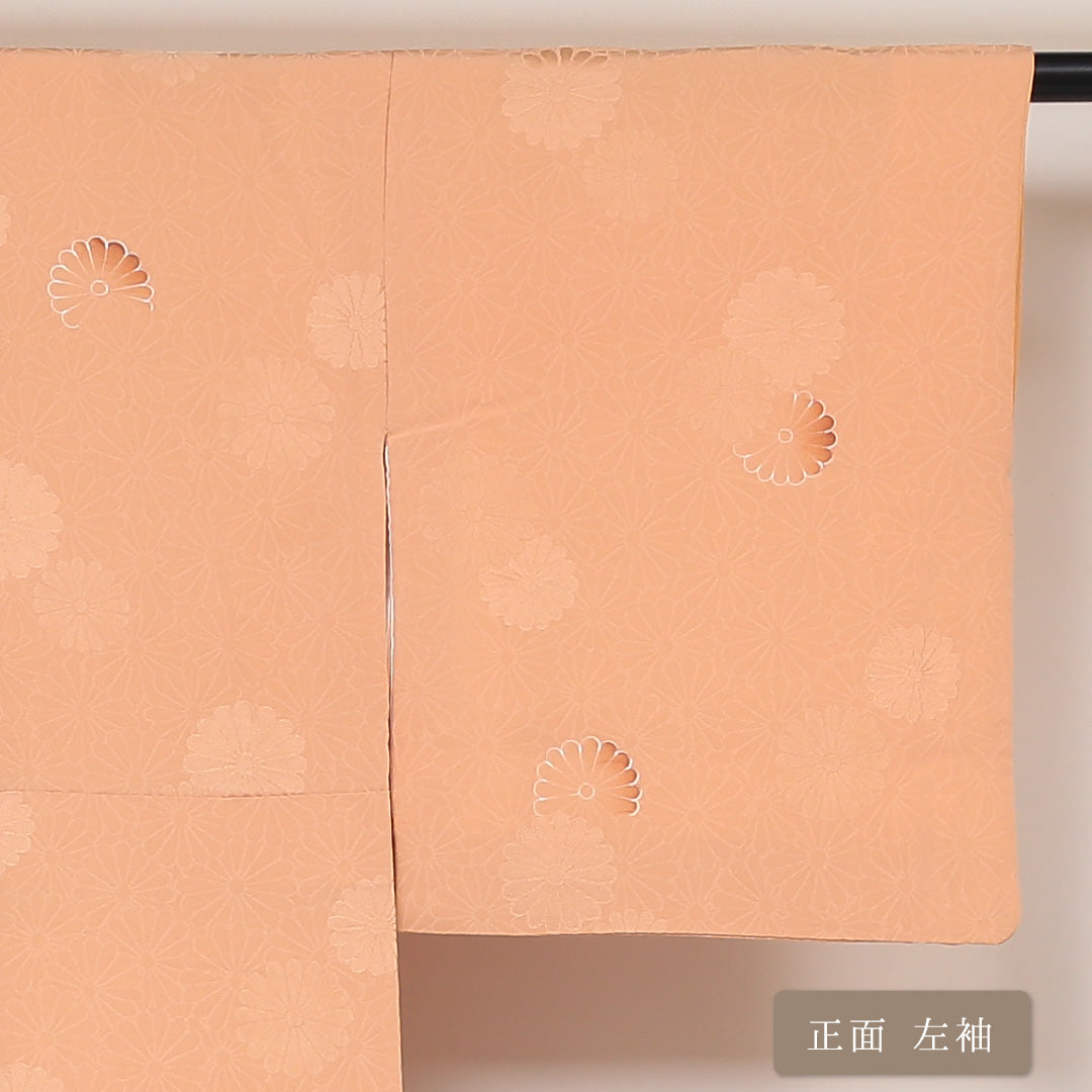 小紋 袷 身丈153cm 裄63cm 朱系 菊 正絹 Aランク 1215-01630-3216