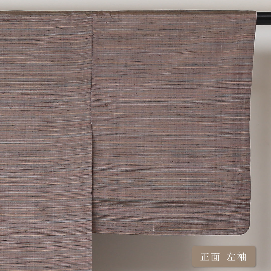 紬 袷 身丈153cm 裄63cm 正絹 茶系 Sランク 縞 1216-00605-2214 1216-00605