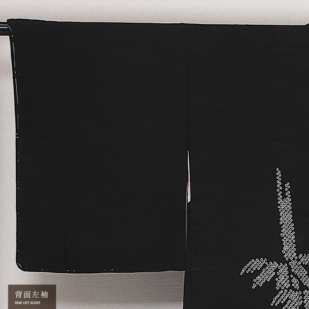 未使用品 黒羽織 袷 身丈85cm 裄丈65cm 正絹 Sランク インフォーマル Mサイズ しつけ糸 笹 竹 黒系 RP 1233-13878