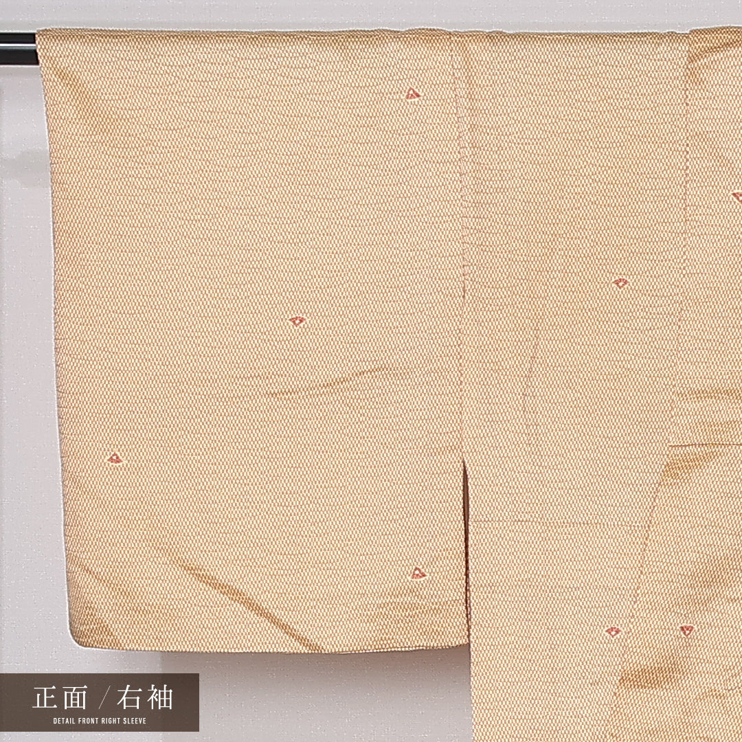 小紋 単衣 身丈156cm 裄丈62cm 正絹 Aランク インフォーマル 広衿 Mサイズ 扇 芝草 朱系 HP 1221-12181