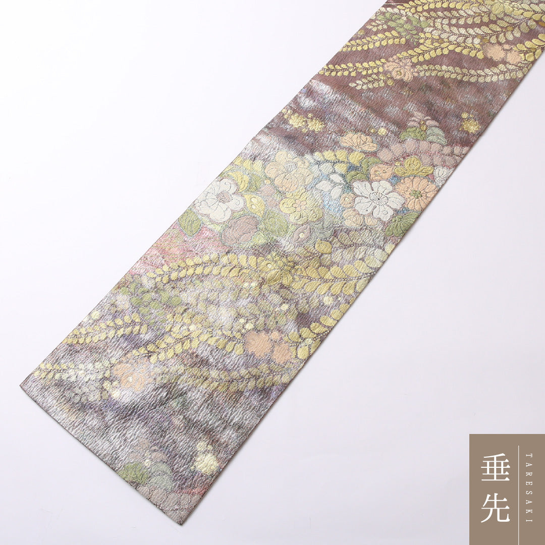 袋帯 帯丈424cm 正絹 六通 フォーマル ふくれ織 辻が花 紫系 1243-01493