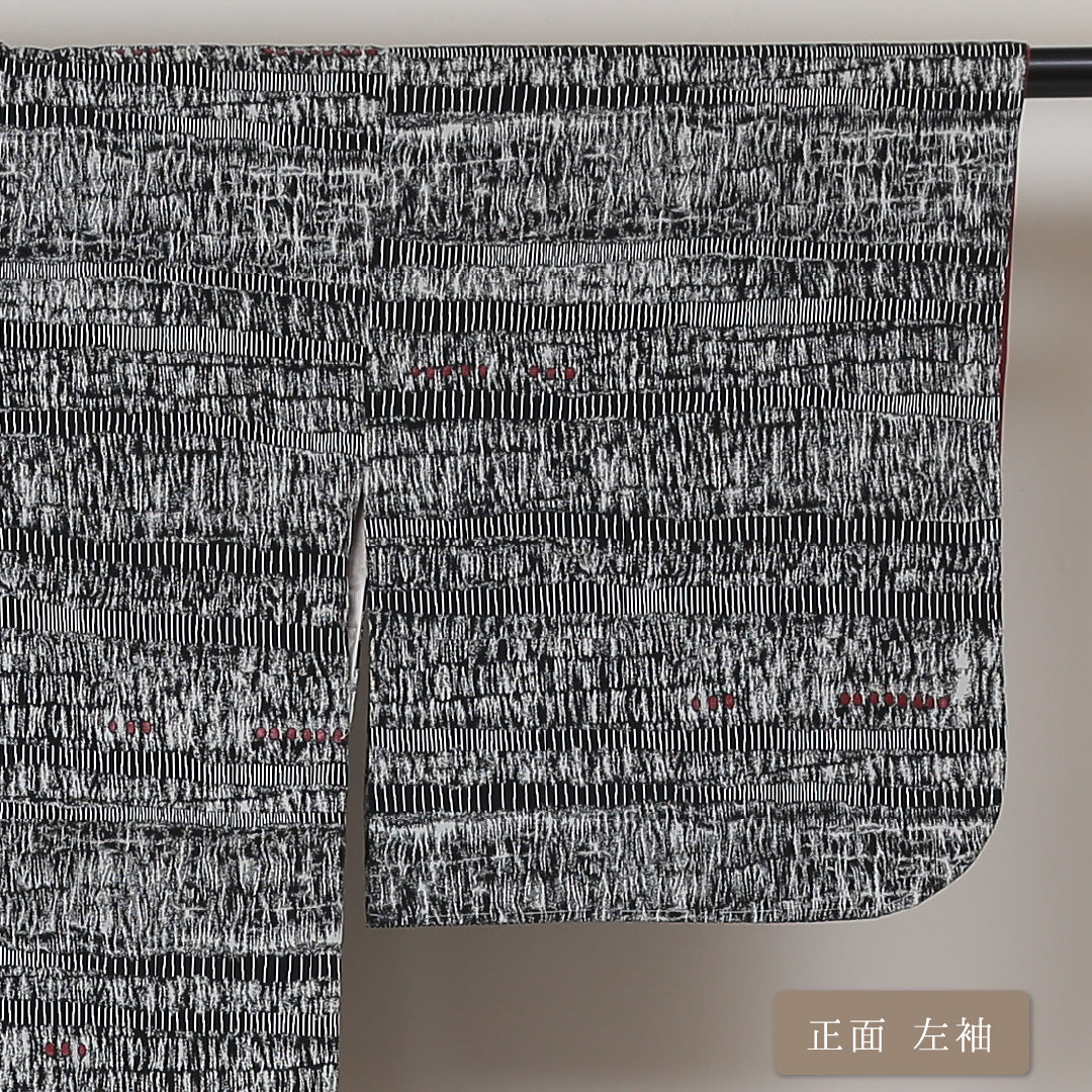 小紋 袷 身丈150cm 裄丈62cm 正絹 Sランク インフォーマル バチ衿 Sサイズ 抽象柄 黒系 RP 1221-01453