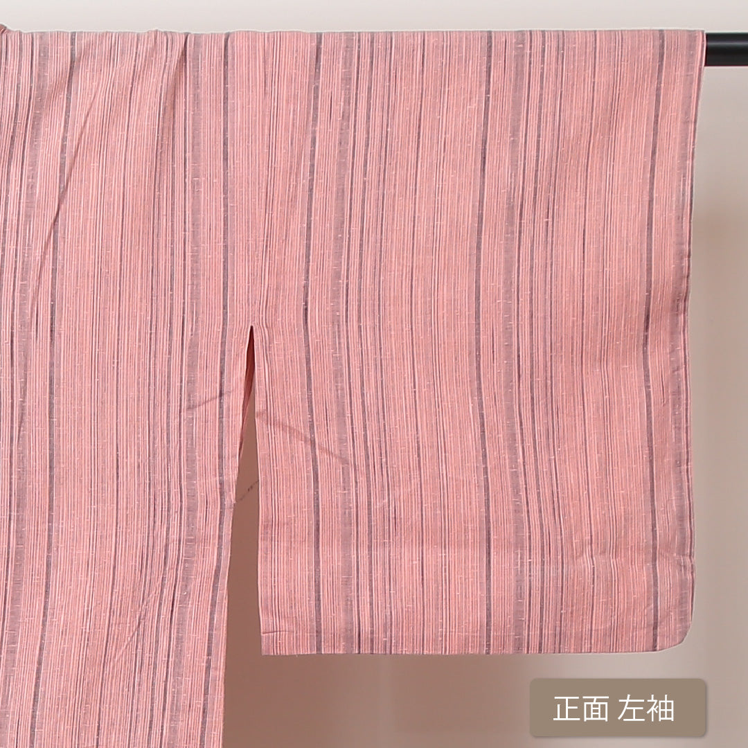 紬 単衣 身丈156cm 裄64.5cm 正絹 ピンク系 Bランク 真綿紬 1216003924313