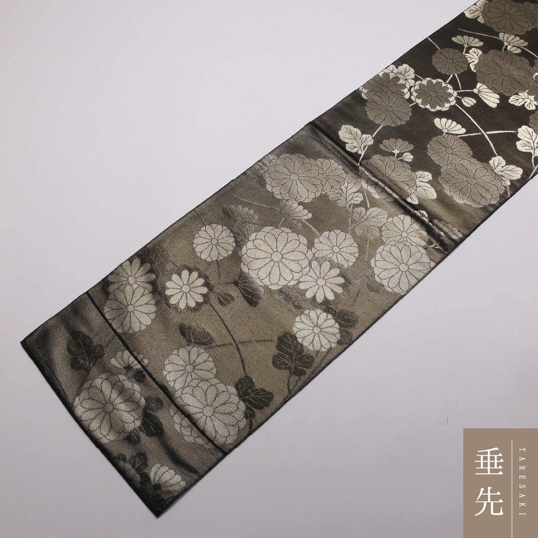 袋帯 帯丈428cm 六通 フォーマル Sランク 正絹 花柄 シック気品 黒系 1223-01436