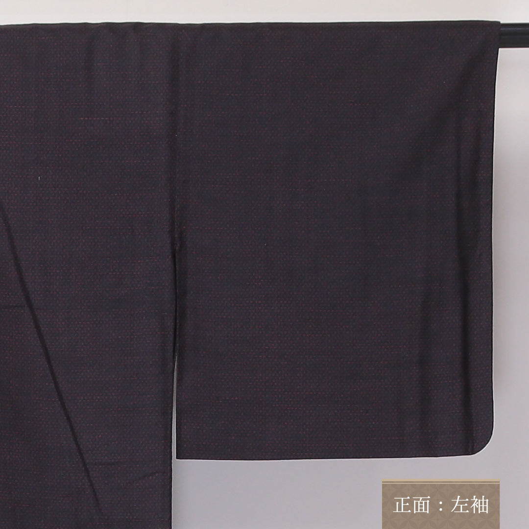 紬 単衣 身丈152cm 裄62.5cm 正絹 十字絣 肩当て 真綿紬 黒系 Aランク 1216-01090