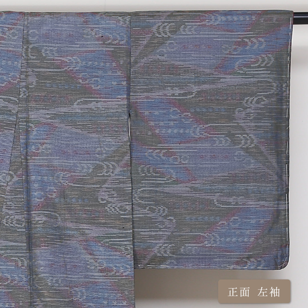 大島紬 袷 身丈155cm 裄63.5cm 正絹 グレー系 Aランク 色大島 流水 モダン 1216-00657-3322
