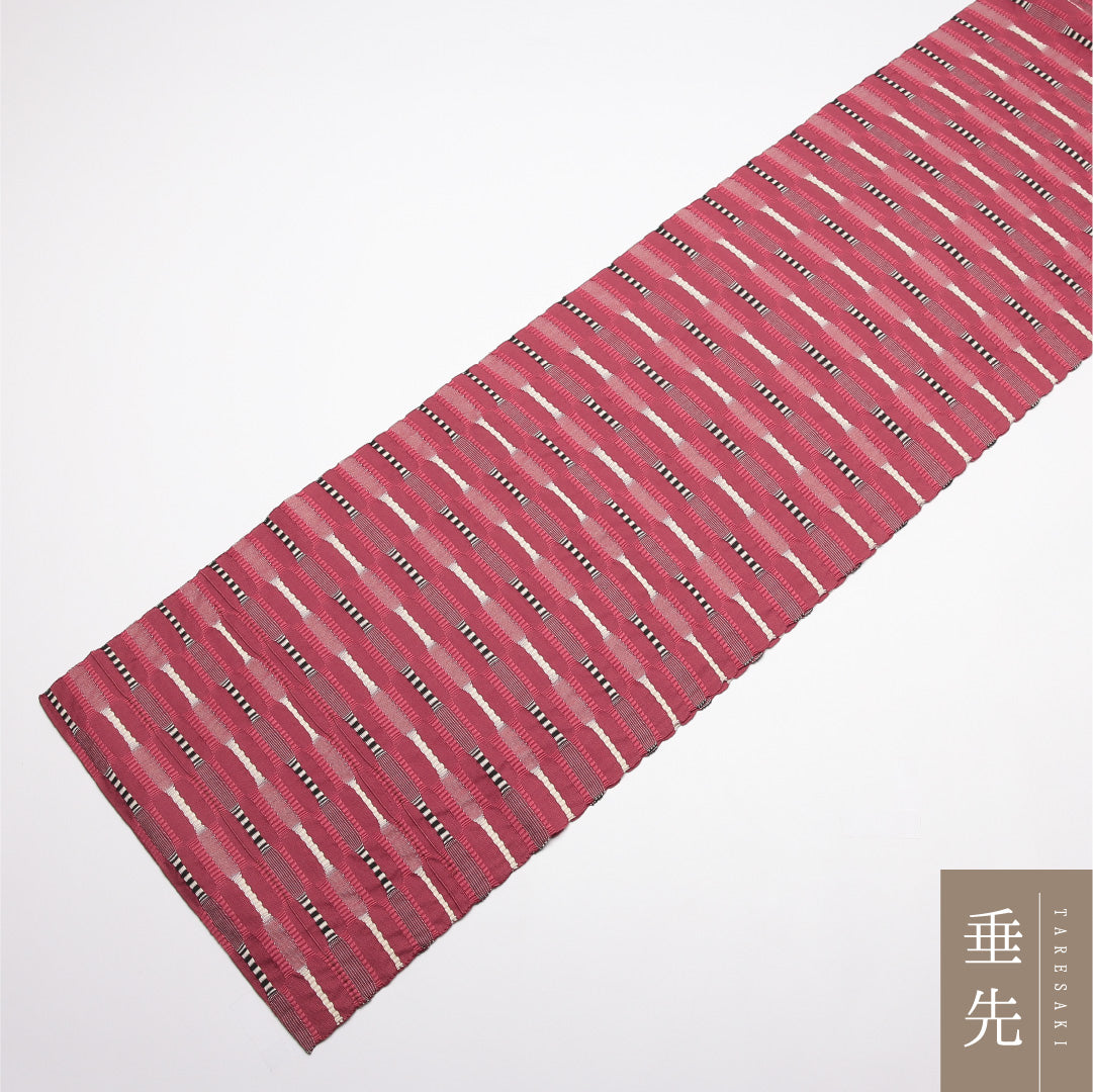 八寸名古屋帯 帯丈348cm 正絹 全通 松葉仕立て 織り カジュアル 創作柄 赤系 HP 1245-01900