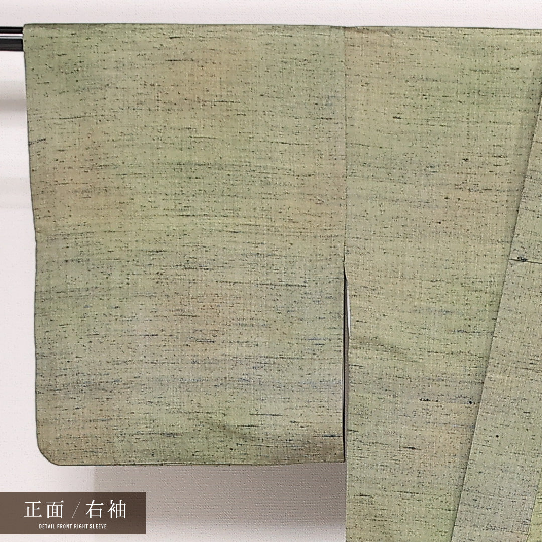 小紋 袷 身丈149cm 裄丈63cm 正絹 Aランク インフォーマル バチ衿 XSサイズ ぼかし染 緑系 RP 1221-13328