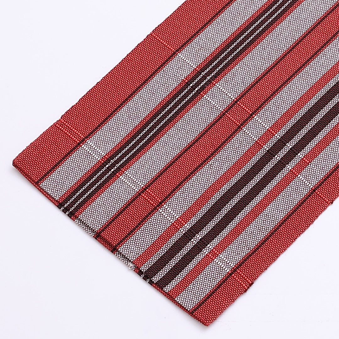 半幅帯 帯丈344cm 全通 小袋帯 縞 正絹 紬 赤系 Sランク 1225-000274