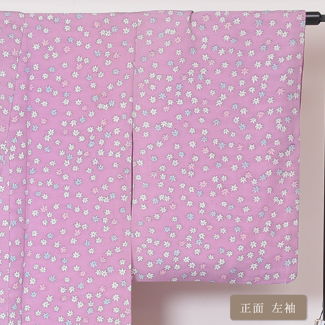 洗える着物 小紋 袷 身丈161cm 裄丈65cm ポリエステル Aランク インフォーマル 広衿 Lサイズ 紅葉 紫系 RP 1221-01863