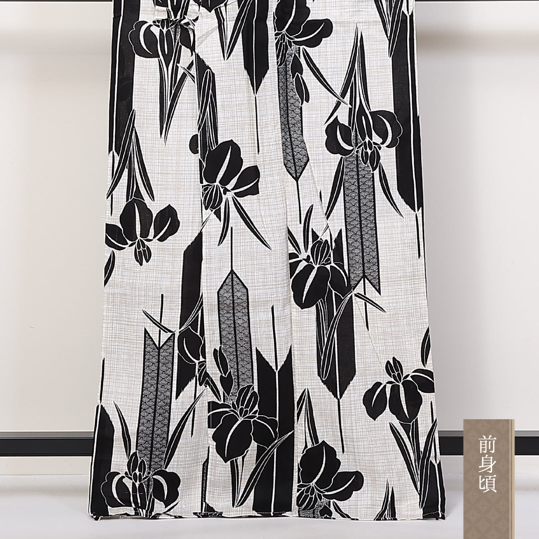 新品 綿麻 浴衣 身丈163cm 裄丈67cm 洗える着物 菖蒲 Nランク 1218-00052