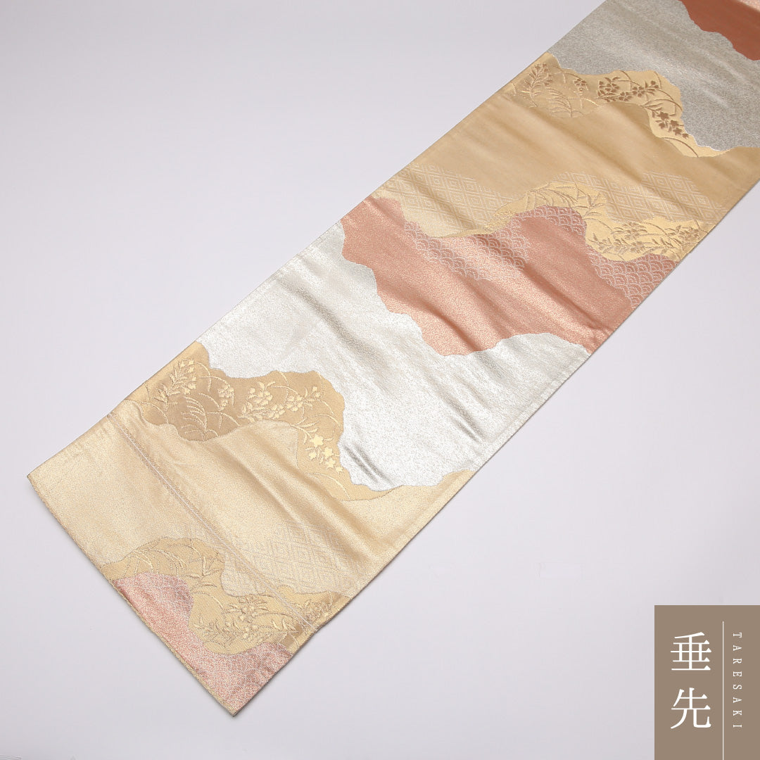 袋帯 帯丈420cm 正絹 六通 フォーマル 佐賀錦 道長取り 金系 1243-01099