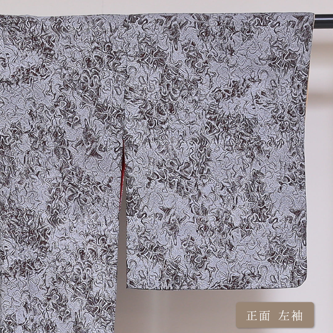 アンティーク 小紋 袷 身丈147cm 裄丈63cm 正絹 Aランク バチ衿 XSサイズ 墨流し グレー系 SR 1221-01732