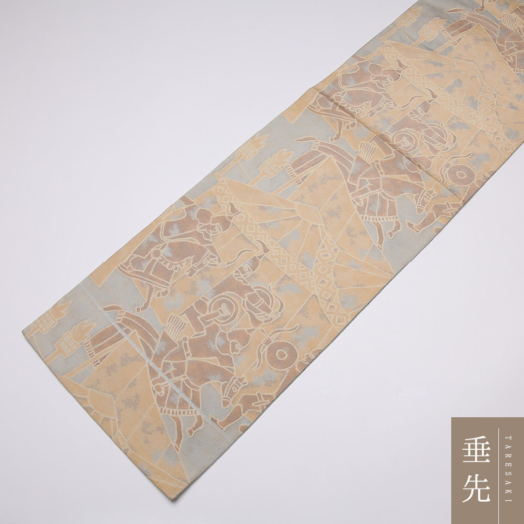 袋帯 帯丈440cm 正絹 六通 セミフォーマル 狩猟文 クリーム系 1243-01072