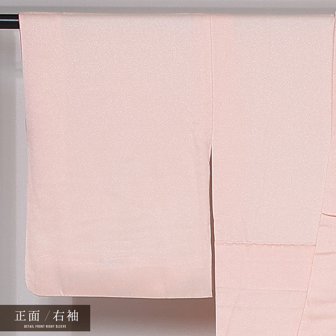 訪問着 袷 身丈152cm 裄丈63cm 正絹 Bランク セミフォーマル 広衿 Sサイズ 青海波 植物柄 光悦垣 ピンク系 RP 1217-12026