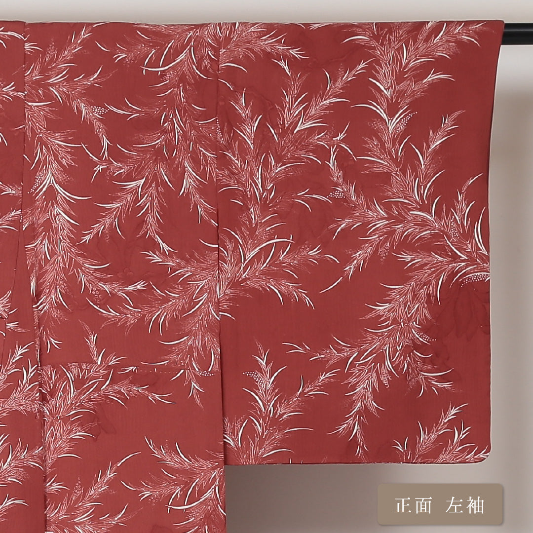 小紋 袷 身丈159cm 裄64.5cm 赤系 花柄 正絹 Aランク 1215-01605-3312