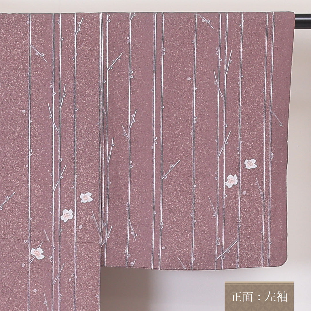 小紋 袷 身丈154cm 裄丈62cm 正絹 Sランク インフォーマル 広衿 Sサイズ 桜 紫系 RP 1221-02057