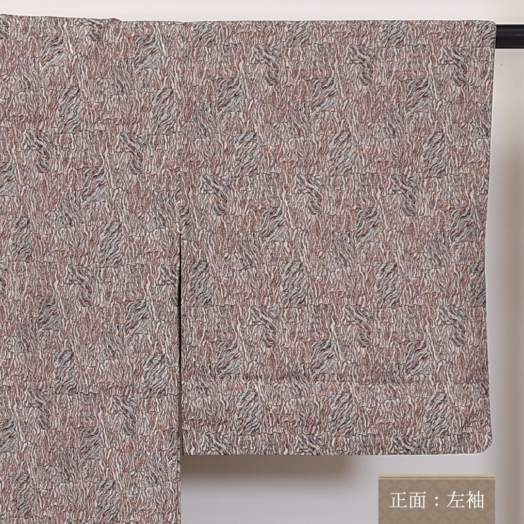 小紋 胴抜き 身丈158cm 裄62.5cm 洗える着物 ウール モダン 茶系 Sランク 1215-02283