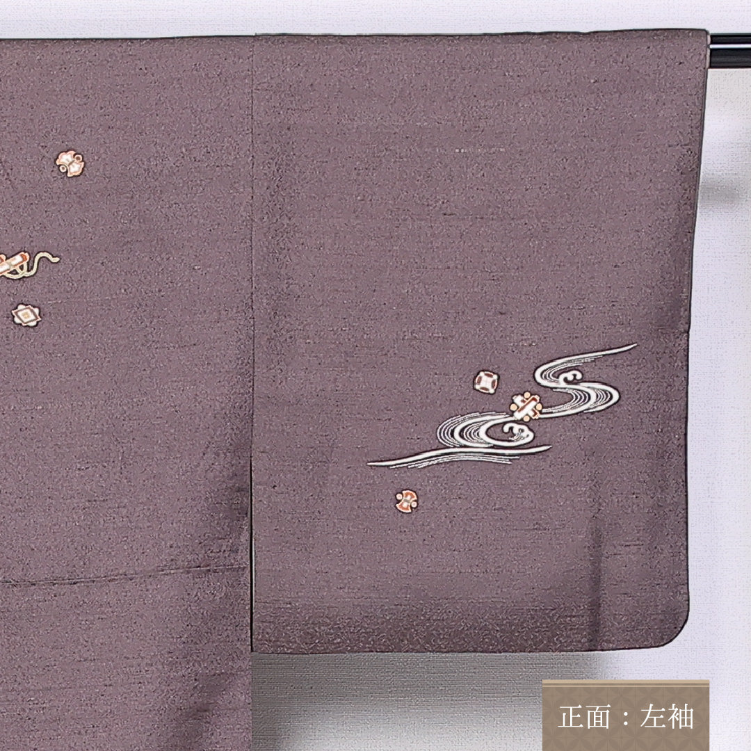 訪問着 身丈158cm 裄丈63cm 正絹 Aランク 袷 広衿 小鼓 流水 蔦 1212-10359